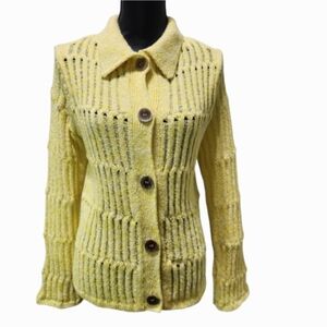 RIVER ISLAND Pastel Yellow Button-up 3D Knit Sweater Cardigan (M)